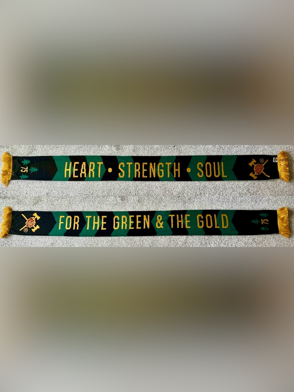 Portland Timbers Army Heart Strength Soul Green and Gold 75 SOTM Soccer Scarf